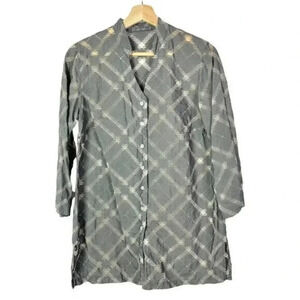 Cut Loose Gray Plaid Long Sleeve Button Down Tunic XS